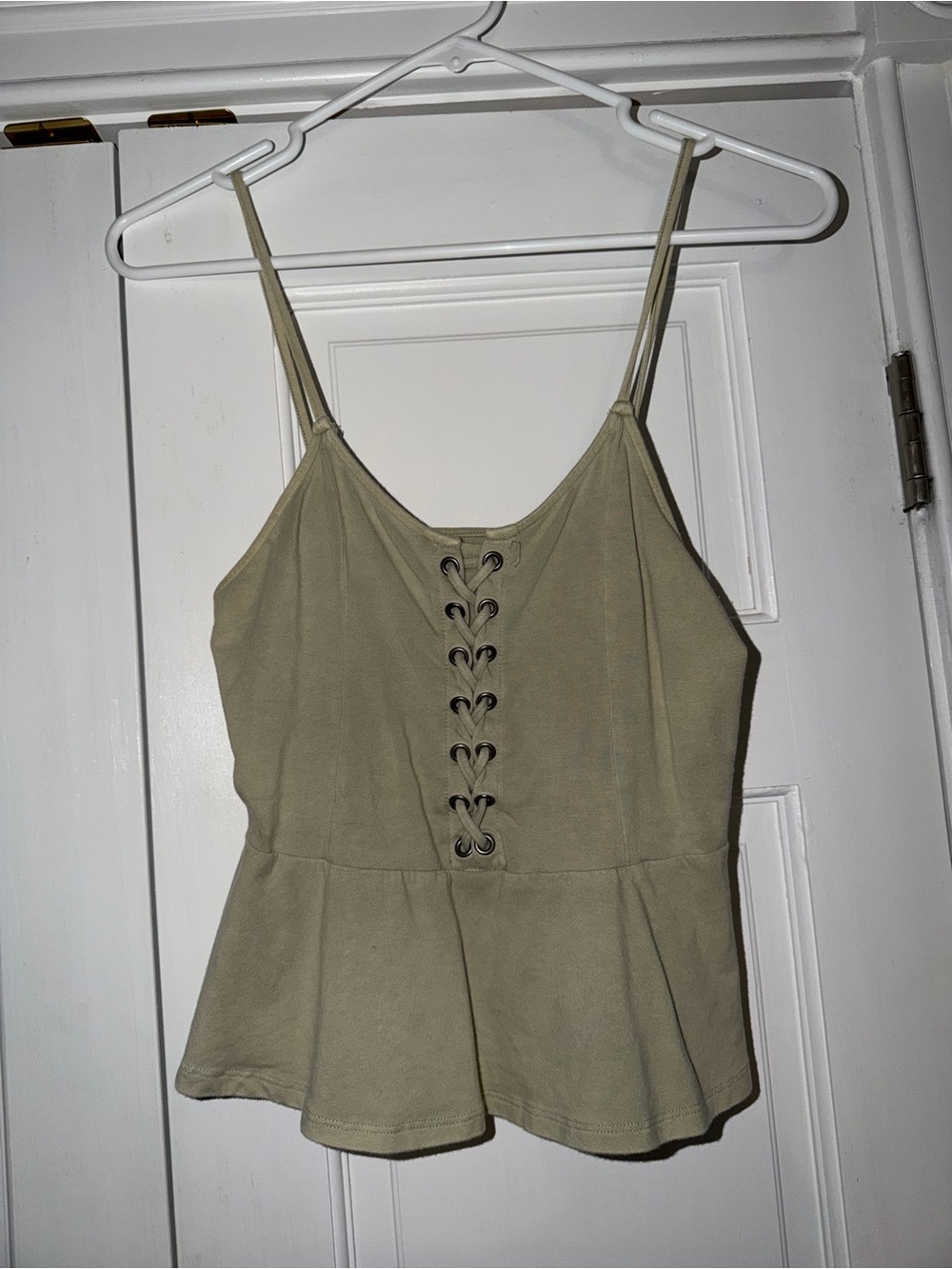 American Eagle Outfitters Olive Lace-Up Peplum Cami Top Size Medium